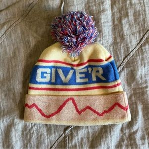 Giv’r Pom knit beanie cream red white blue